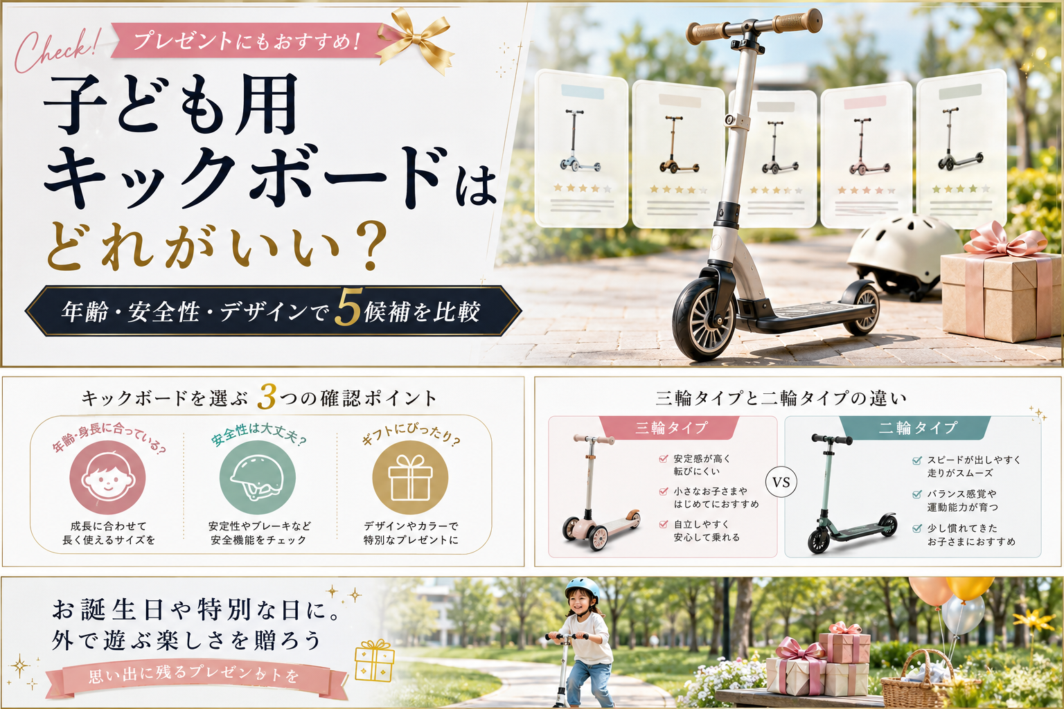 子ども用キックボードはどれがいい?年齢・安全性・デザインで5候補を比較