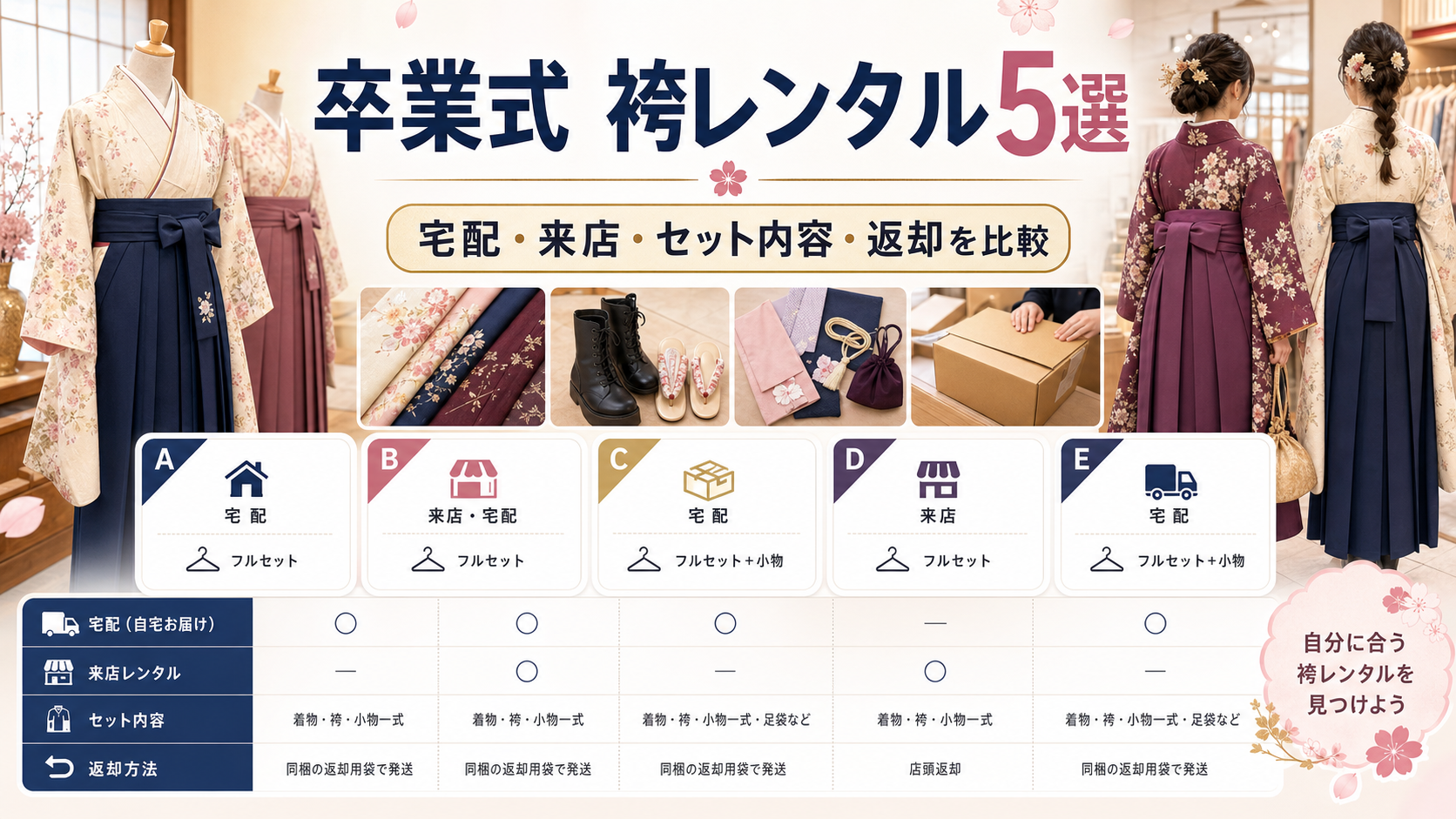 卒業式袴レンタル5選｜宅配・来店着付け・セット内容・返却方法で比較