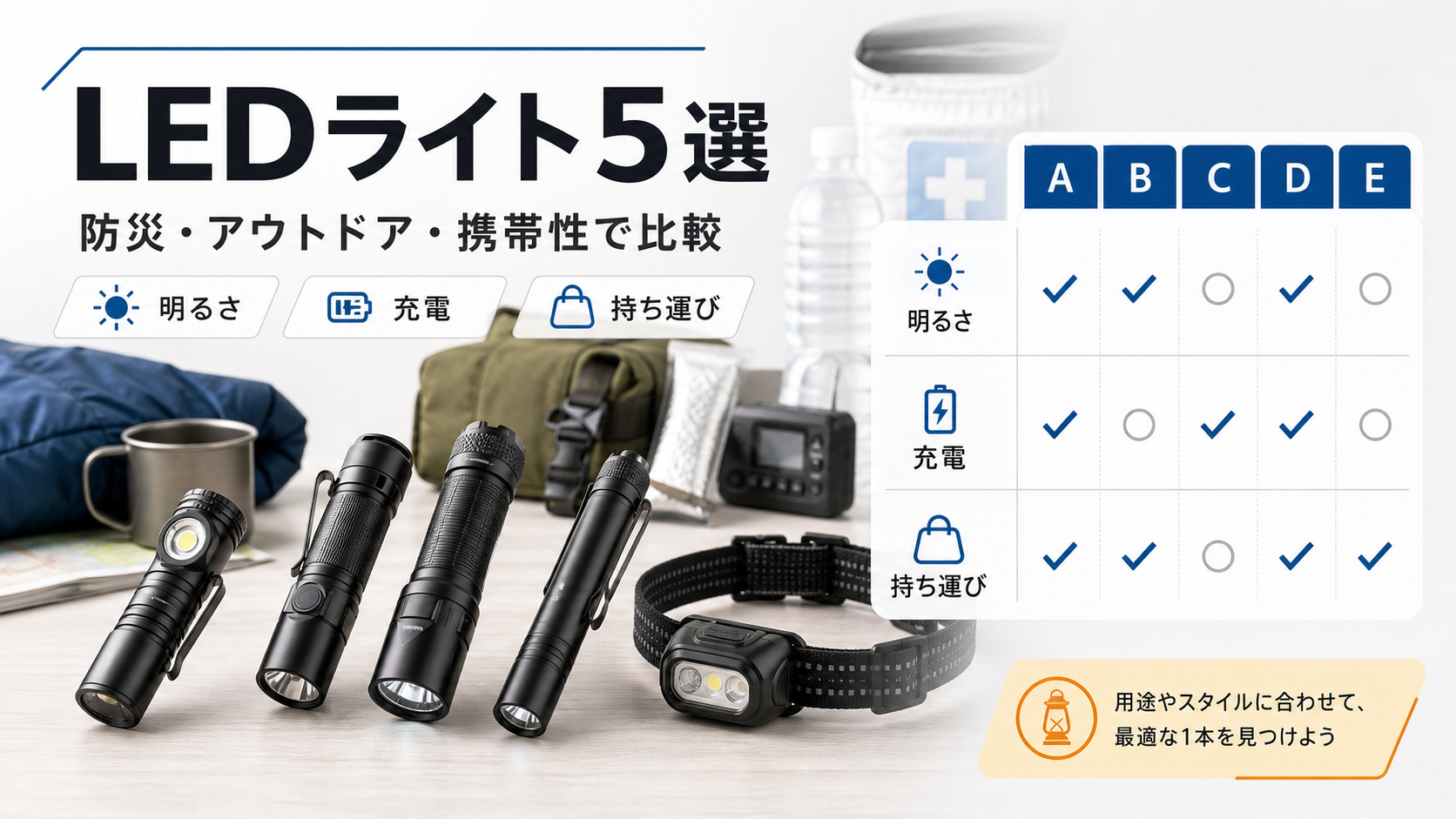 LEDライト・懐中電灯5選|防災・アウトドア・携帯性で比較