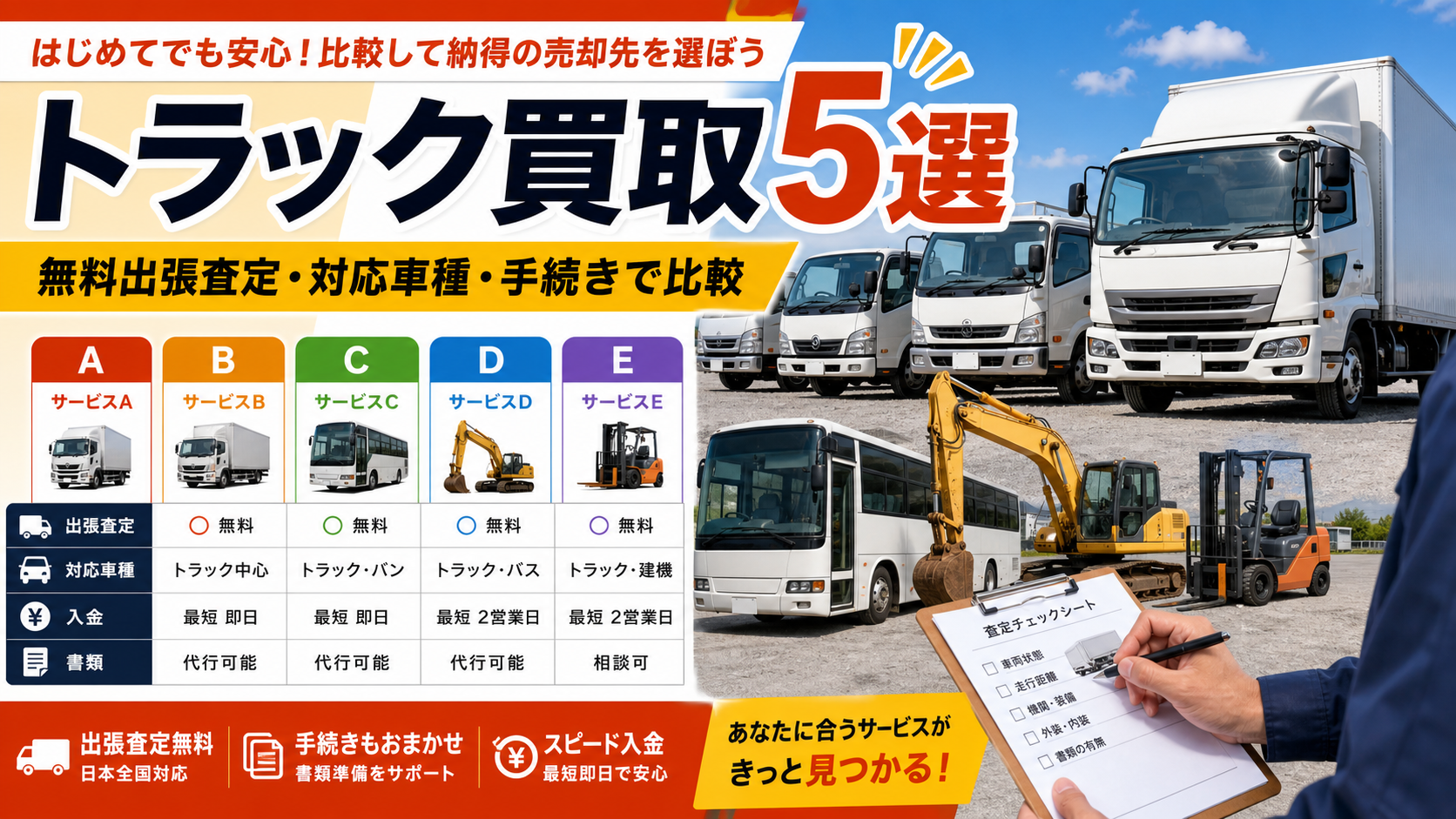 トラック買取サービス5選|無料出張査定・対応車種・手続きで比較