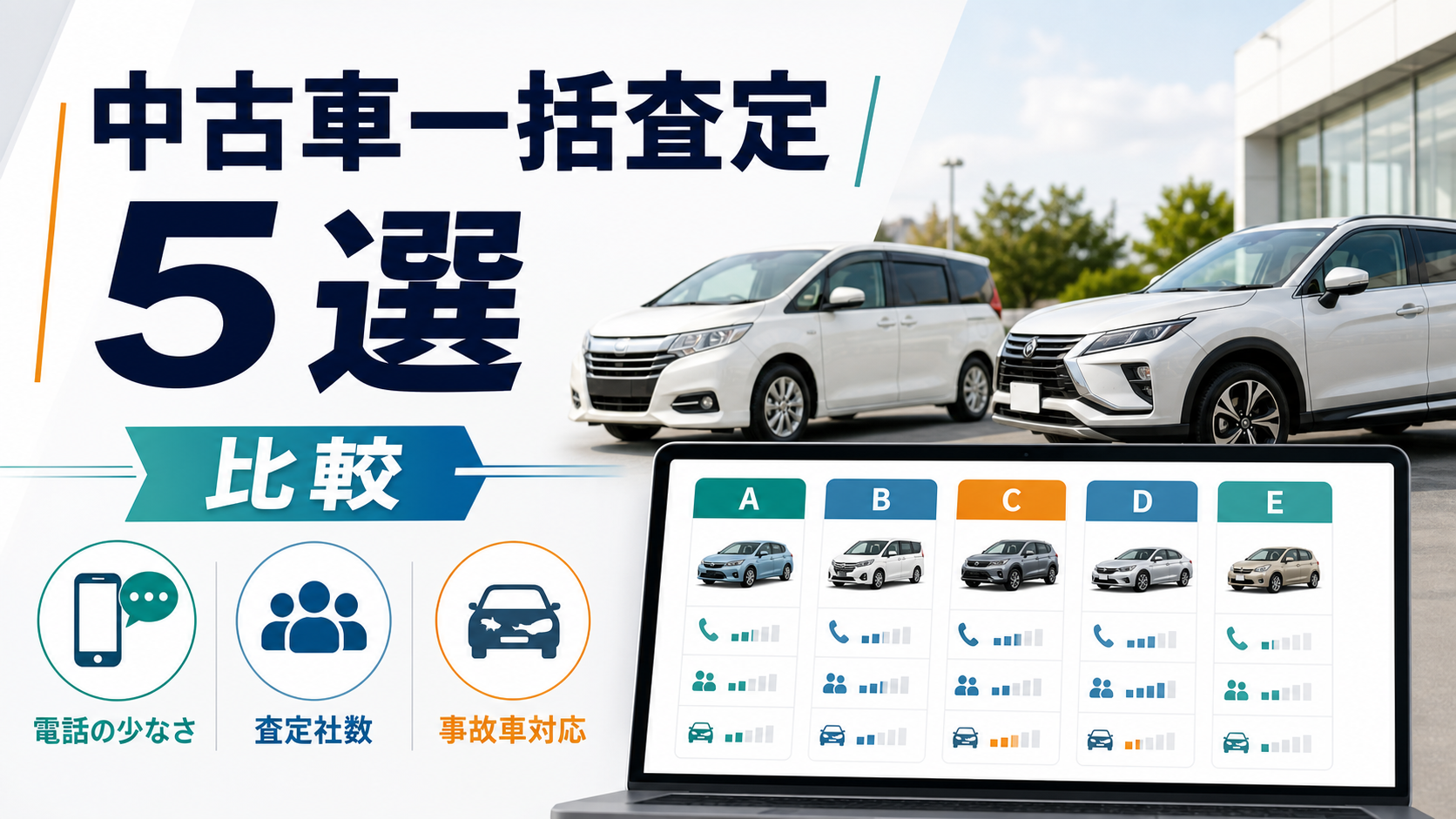 中古車一括査定サービス5選｜電話の少なさ・査定社数・事故車対応で比較